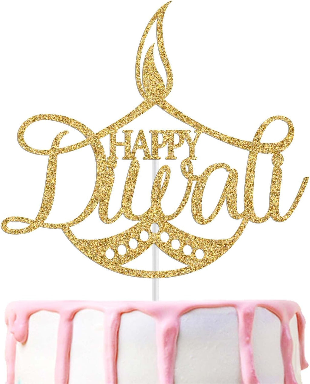 Happy Diwali Cake Topper, Indian Festival of Lights Party Decorations, Let's Get Lit Warm Wishes Light Decor, Diwali Rangoli Diya Decoration Supplies Gold Glitter