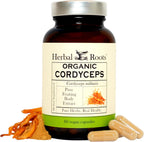 Herbal Roots Organic Cordyceps - Fruiting Body Extract Mushroom Capsules - Immune & Energy Support - 60 Vegan Capsules