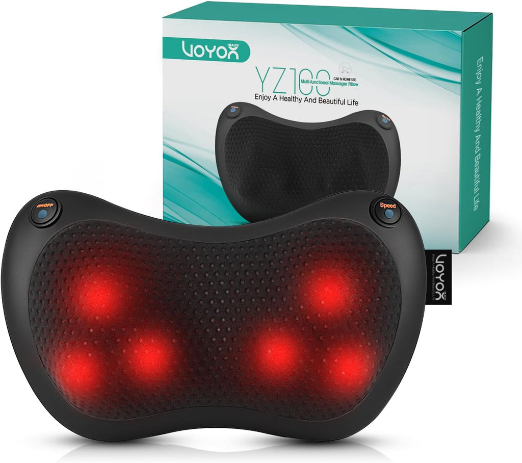VOYOR-HEALTH Shiatsu Neck and Back Massager with Heat - 3D Kneading Deep Tissue Massage Pillow for Lower Back, Shoulder, Calf, Foot, Use at Home, Car, Office YZ100