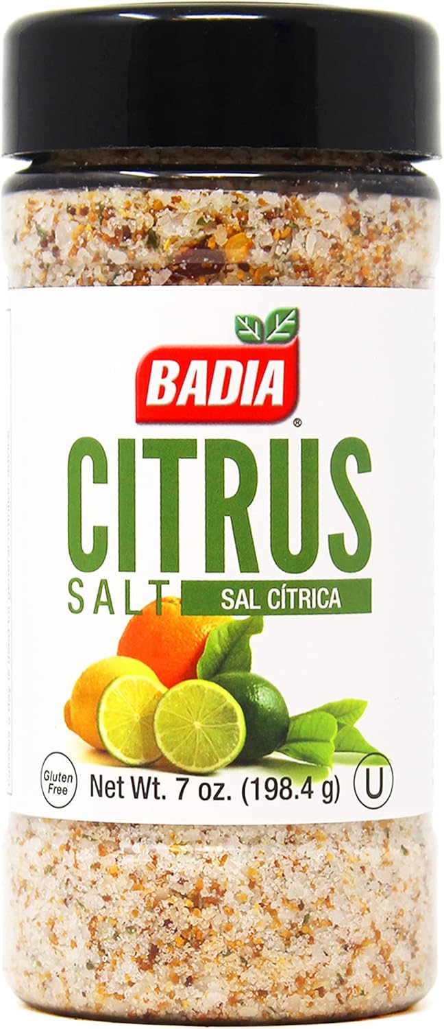 Badia Citrus Salt, 7 oz – Zesty Blend of Sea Salt with Lemon and Orange – Perfect for Seafood, Grilled Vegetables, Poultry and Cocktails
