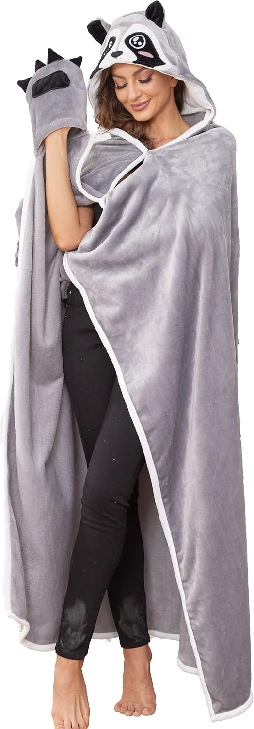 Wearable Hooded Blanket for Adults,Super Soft Warm Hoodie Wrap Plush Flannel Cloak Gifts for Women Men