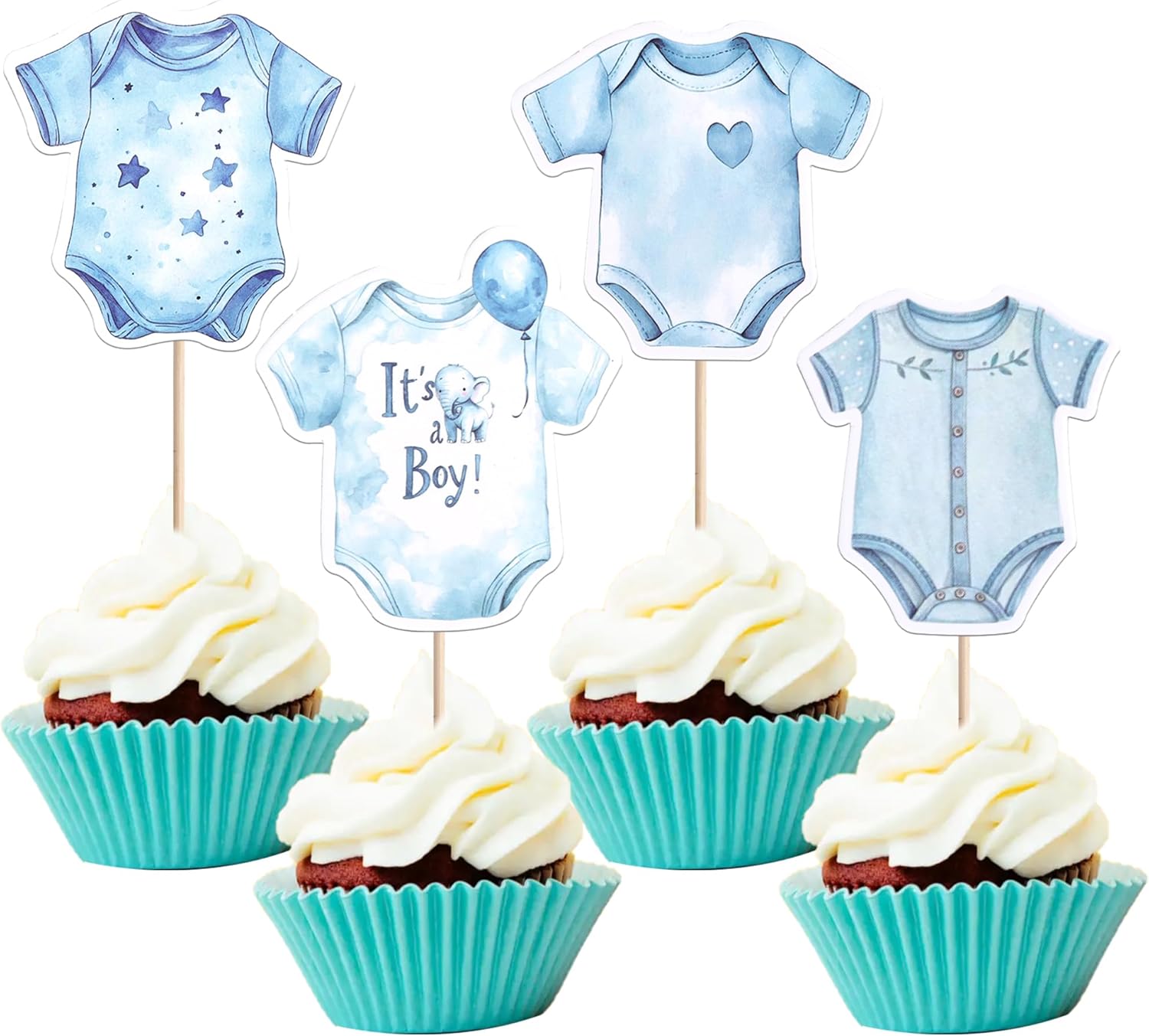 36 Pack Baby Boy Cupcake Toppers Baby Shower Cupcake Picks It's a Boy Star Cake Decorations for Kids Gender Reveal Birthday Party Supplies Blue Style 1