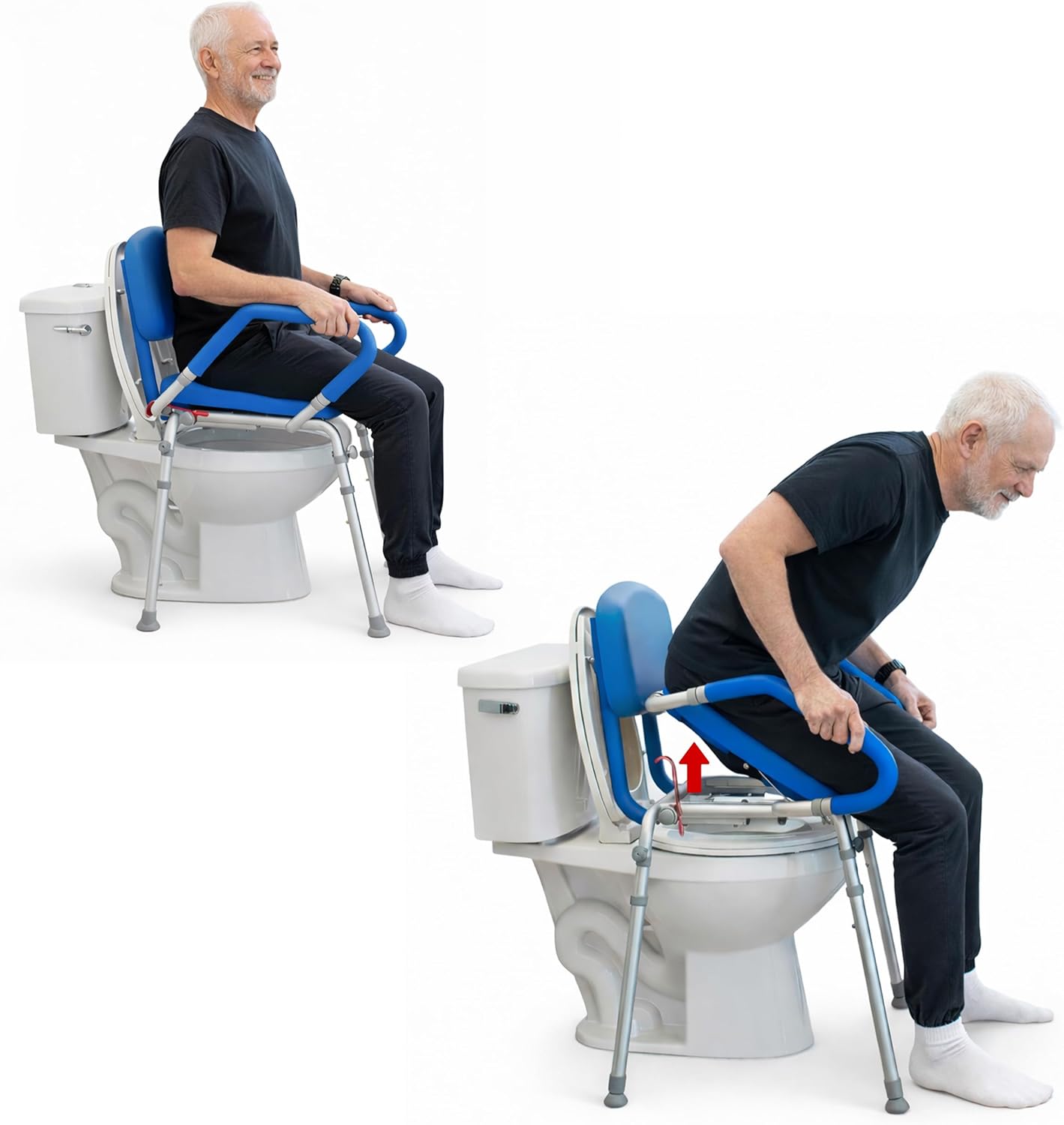 Platinum Health GentleBoost Uplift Raised Toilet Seat with Handles, Padded Bedside Commode Chair for Toilet, Elderly,Handicap Assistance Products, Elevevated, Adjustable with Arms, for Seniors (Blue)