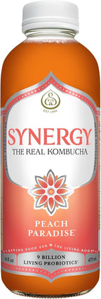 SYNERGY The Real Kombucha - Peach Paradise - 16 fl oz Bottle - Raw Probiotic Drink for Gut Health and Immune Support