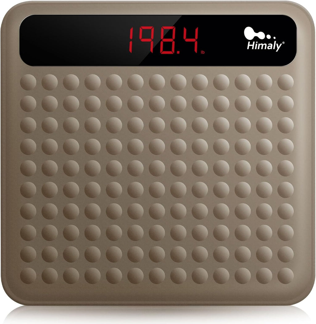 himaly Digital Body Weight Scale Bathroom Scale, Step-On Technology High Precision Measurements Scales with Large Non Slip Silicone Platform and LCD Digital Display, 400lbs/180kg Capacity, Brown