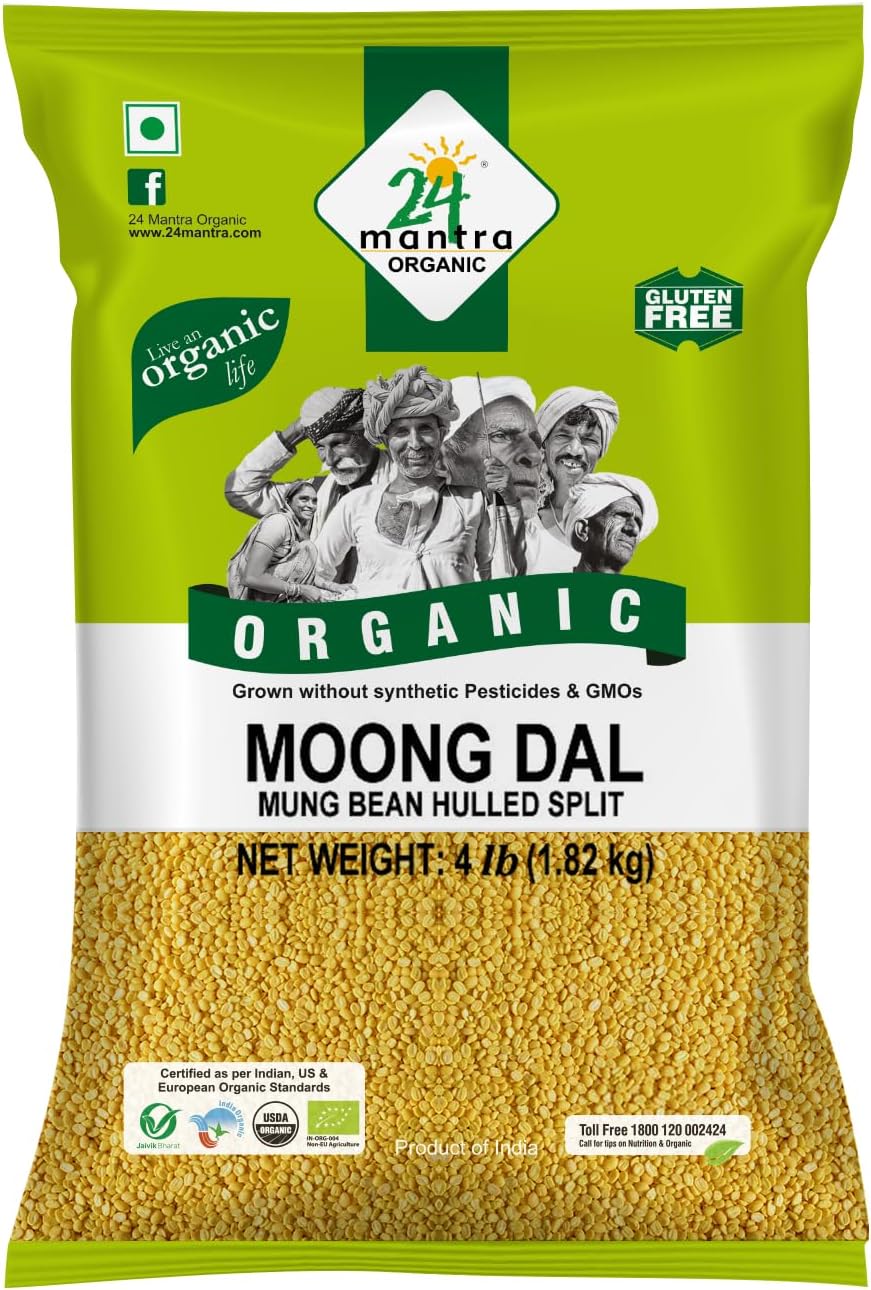 24 MANTRA Organic Moong Dal - Usda Certified Organic - European Union Certified Organic - Pesticides Free - Adulteration Free - Sodium Free (4 Pound (Pack Of 1) Yellow)