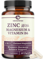 Zinc and Magnesium Supplement with Vitamin B6 | Women’s Hormone Balance, Menstrual Cycle & Immune Support | High Absorption Chelated Magnesium Glycinate with Zinc Picolinate and VIT B6 | 60 Ct