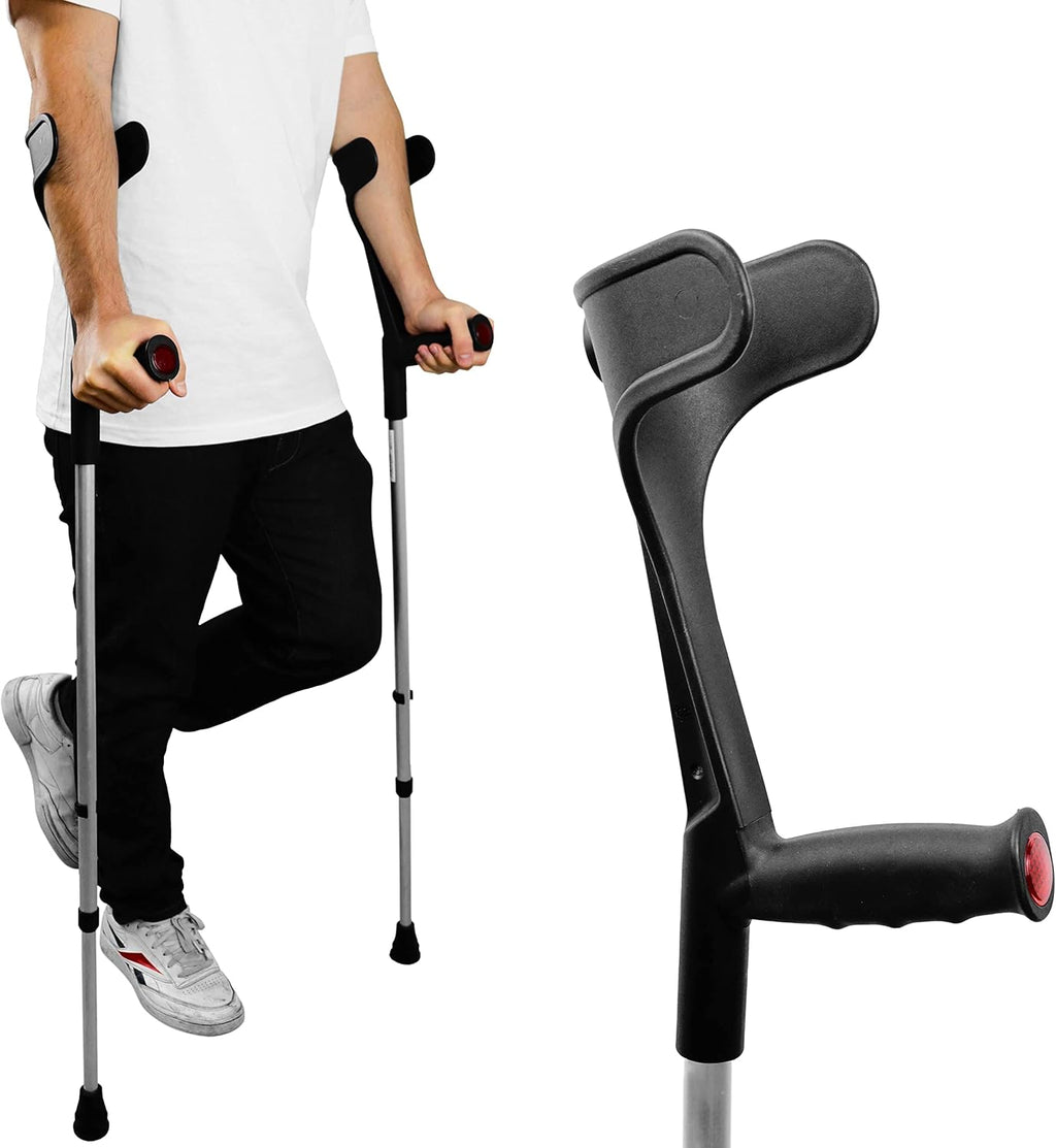 PEPE Mobility Forearm Crutches for Adults (x2 Units) Open Cuff, Adjustable Height, Aluminium, Lightweight Elbow Crutches, Made in Europe