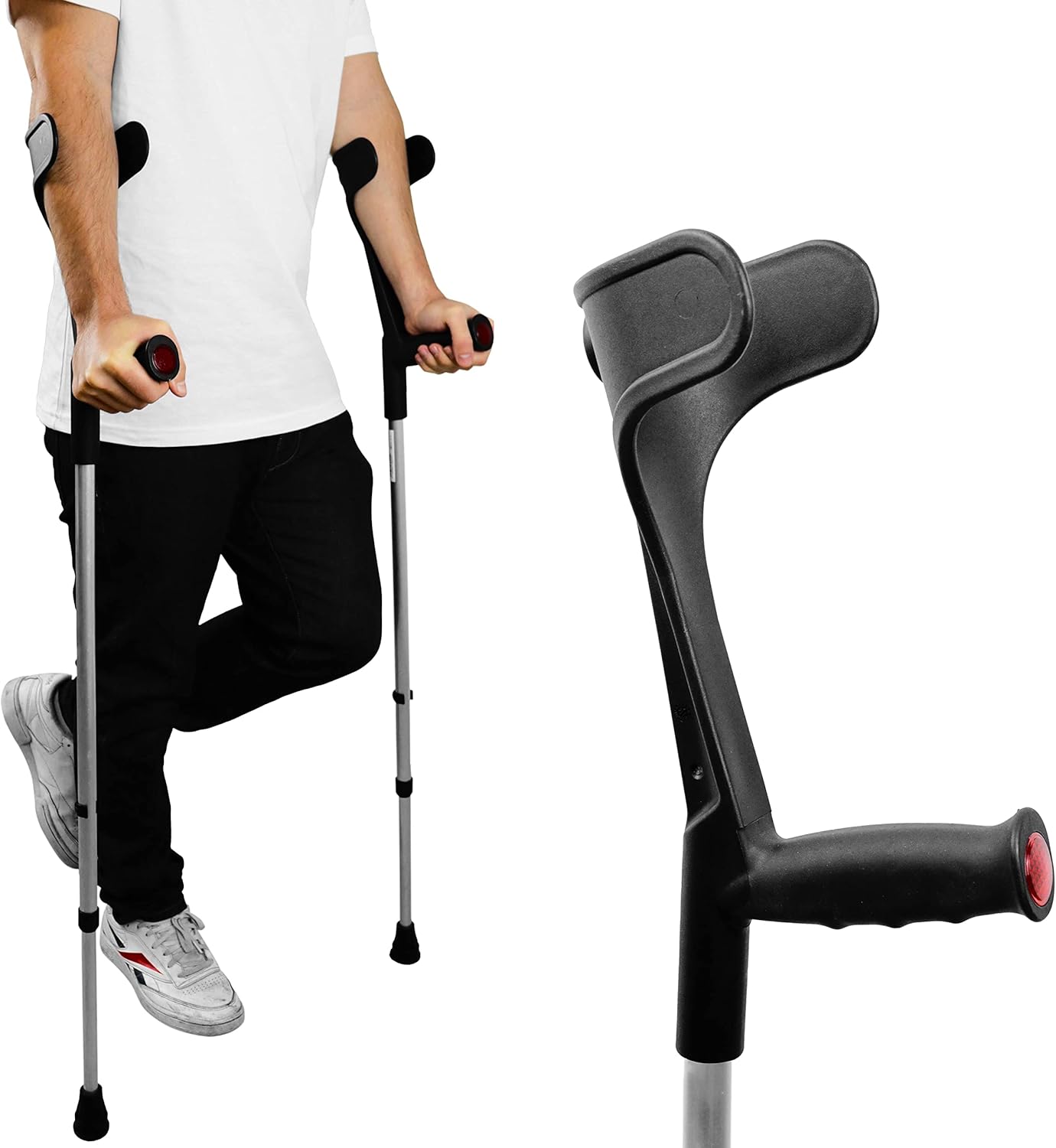 PEPE Mobility Forearm Crutches for Adults (x2 Units) Open Cuff, Adjustable Height, Aluminium, Lightweight Elbow Crutches, Made in Europe
