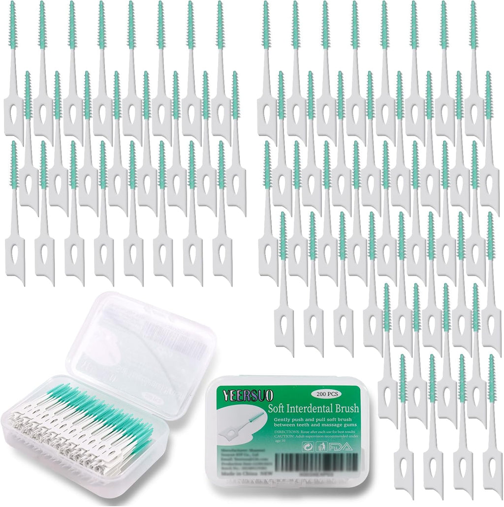 200 PCS Soft Dental Floss Picks, Dental Picks with case, Toothpicks Brush Between Teeth, Tooth Flossing Brush Disposable for Cleaning, Toothbrush Clean Tool, Green Color