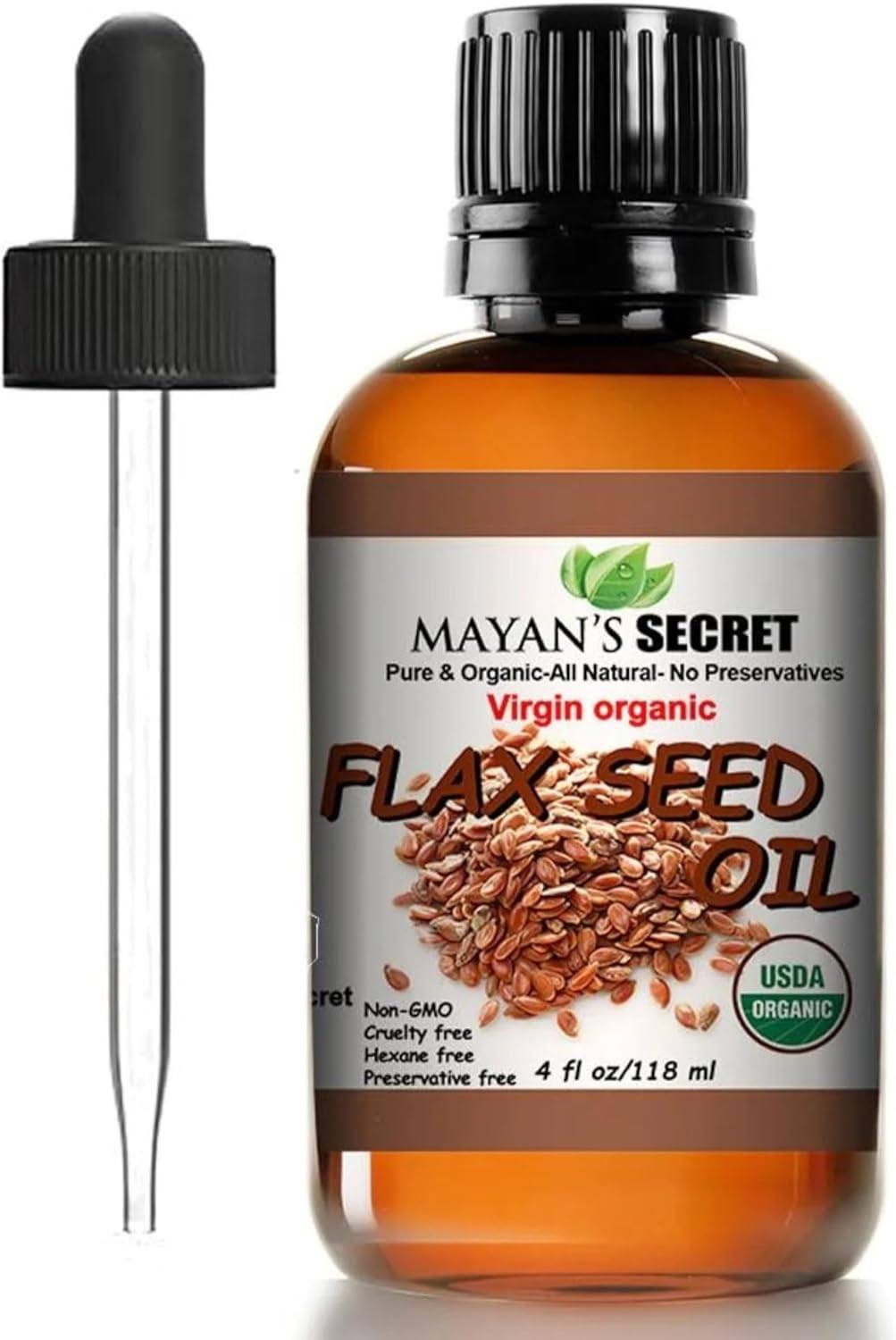 Mayan's Secret USDA Certified Virgin Organic Flax Seed Oil, Unrefined Virgin, Cold Pressed, Linum Usitatissimum, 4 OZ - For Skin