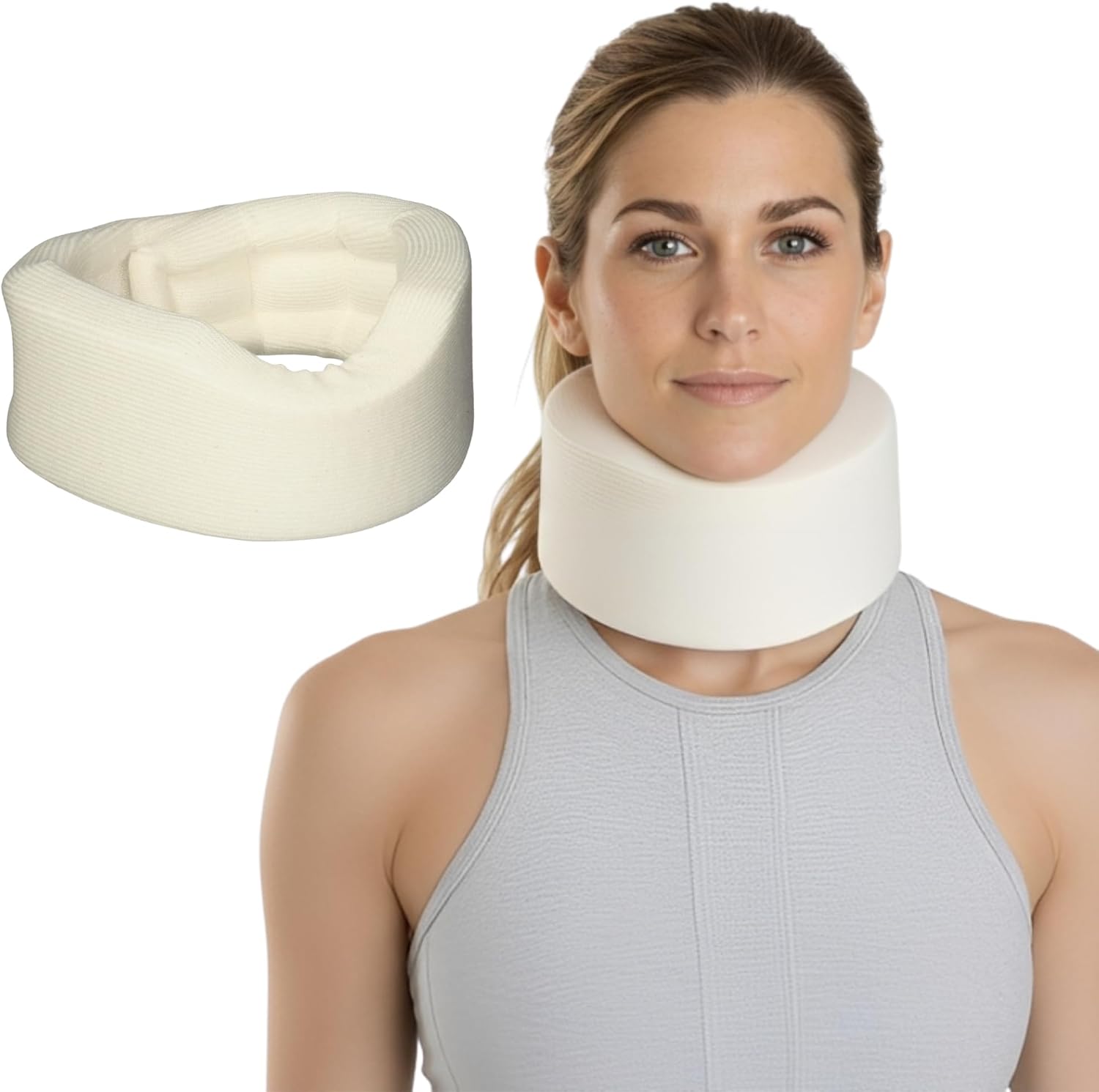 Sammons Preston Universal Cervical Neck Brace, Soft Foam Collar with Adjustable Closure, 3” High Contour Support for Neck Pain, Injury Recovery & Spine Alignment, Cream Color