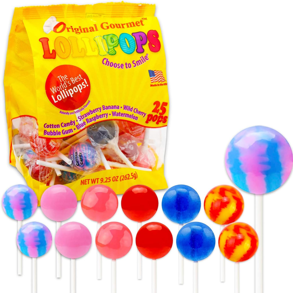 Original Gourmet Lollipops 25 Ct Variety Pack - 25 Individually Wrapped Hard Candy Suckers, Sweet Treets for Pinatas, More (9.25 Oz Lollipop Assortment)