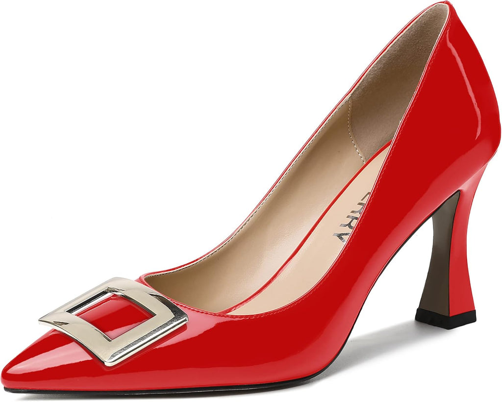 SKYSTERRY Womens Patent Sexy Wedding Slip On Pointed Toe Spool High Heel Pumps Shoes 3.3 Inch