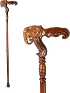 Hand Carved Wooden Walking Cane with Ergonomic Handle and Rubber Tip for Men and Women - Fashionable Unique Walking Stick for Seniors - 37 inch