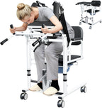 5 in 1 Patient Lift Transfer Chair for Elderly and Home, Portable Adjustable Height Footrest Hydraulic Lift Nursing Wheelchair 180° Split PU Leather and Thickened Sponge Seat, 440lbs