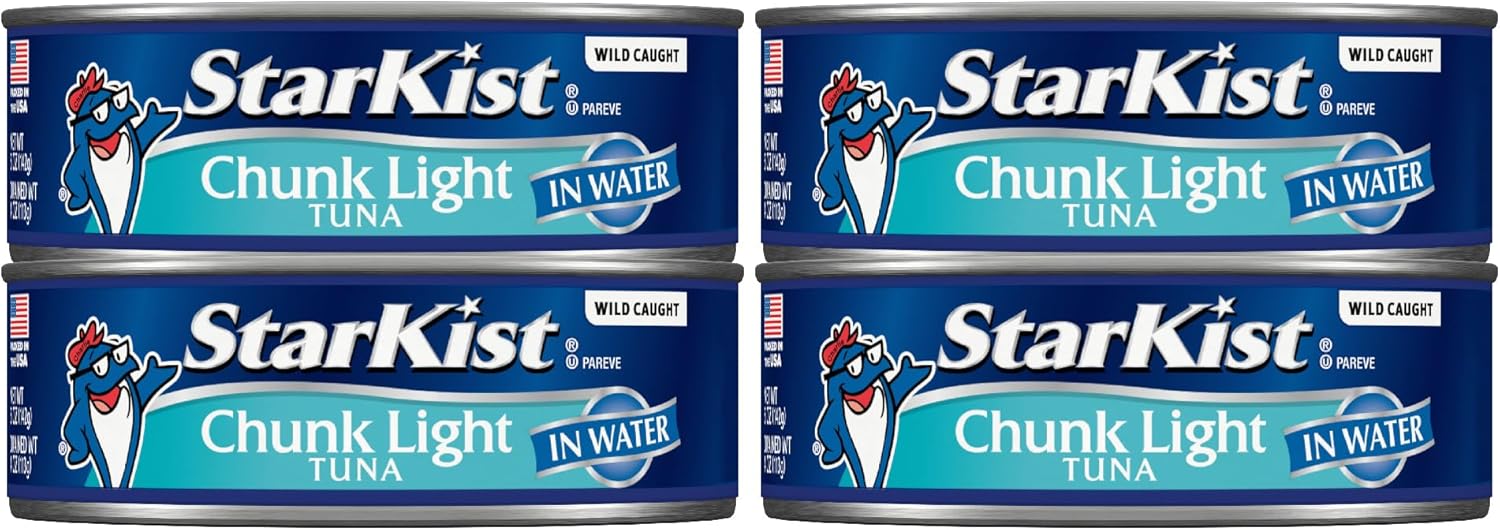 StarKist Chunk Light Tuna in Water, 5 oz (4 Pack) Canned Tuna Fish, Wild Caught, Gluten Free, Ready to Eat, Perfect for Salads, Keto Meals and Snacks, with 20g Protein & 90 Calories Per Serving