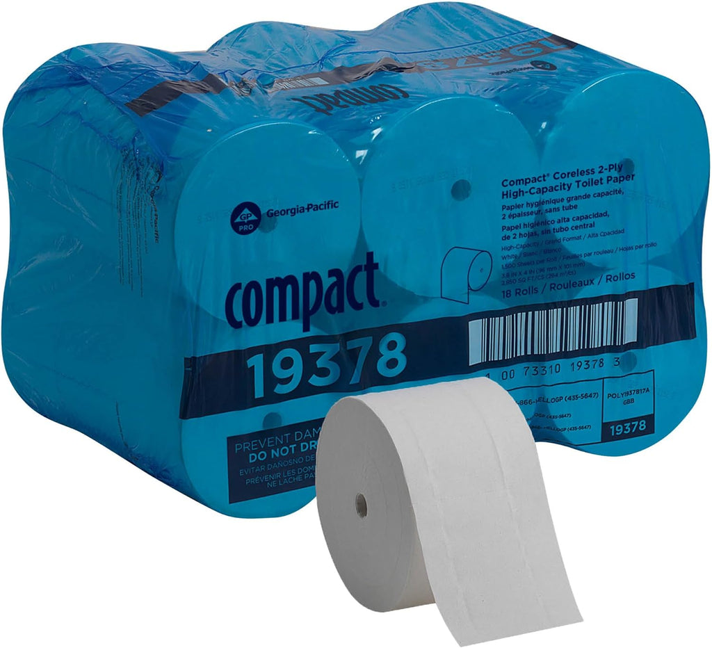 Georgia-Pacific Compact Coreless 2-Ply Recycled Toilet Paper by GP PRO (Georgia-Pacific), 19378, 1,500 Sheets Per Roll, 18 Rolls Per Case