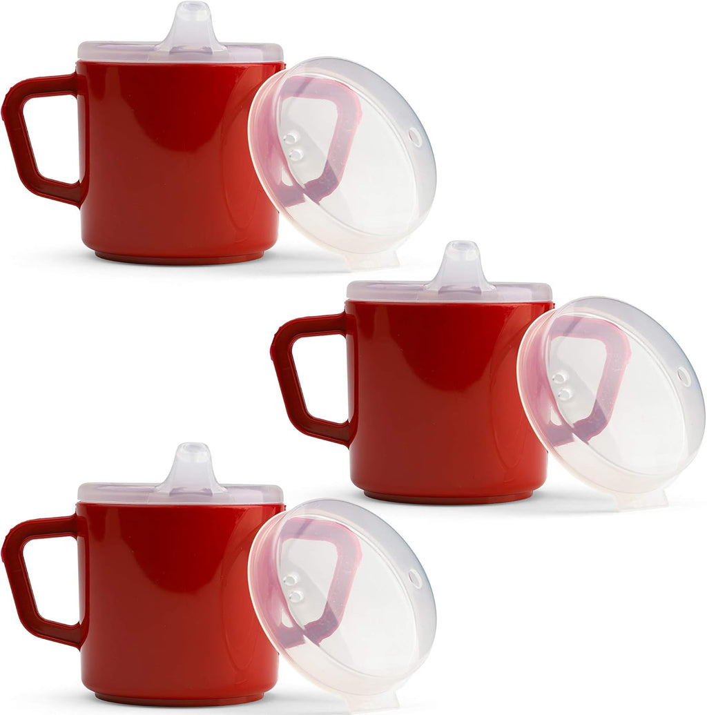 Providence Spillproof Compact 8oz Adult Sippy Cup with 2 Handles - Sip Cups for Adults for Limited Mobility - Handicapped Accessories - Handicap Cups for Elderly Care - Made in the USA - Red - 3