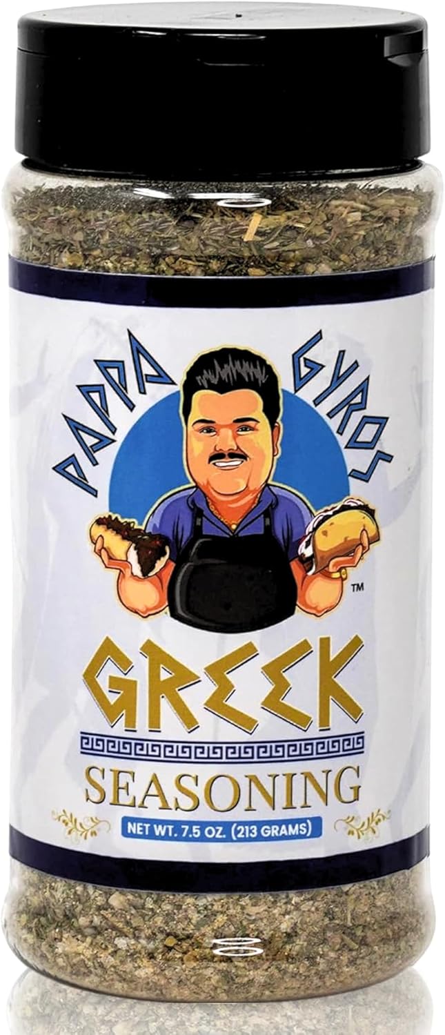 Pappa Gyros All Purpose Greek Seasoning Blend No MSG | Large Shaker 7.5 Oz | Authentic Mediterranean Spices | All Natural Savory Herb & Spice Mix | Lamb, Chicken, Turkey, Souvlaki, Kebab, Salad, Gyro