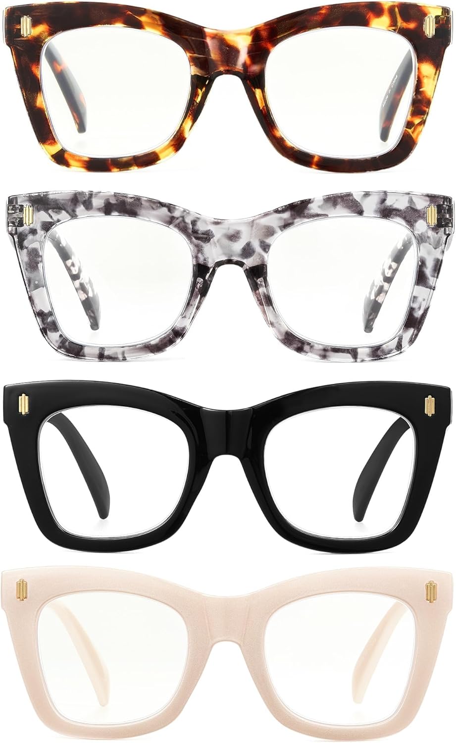 JM 4 Pack Oversized Reading Glasses for Women, Cat Eye Trendy Oprah Style Blue Light Blocking Computer Readers for Women