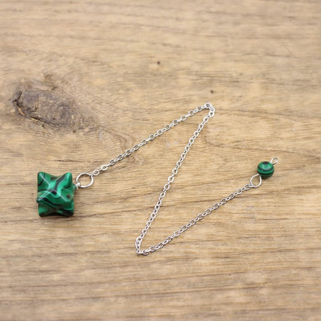Natural Stone Merkabah Pendulums for Dowsing Divination Wicca Chakra Crystal Lapis Rose Quartzs Opal Chains,Malachite