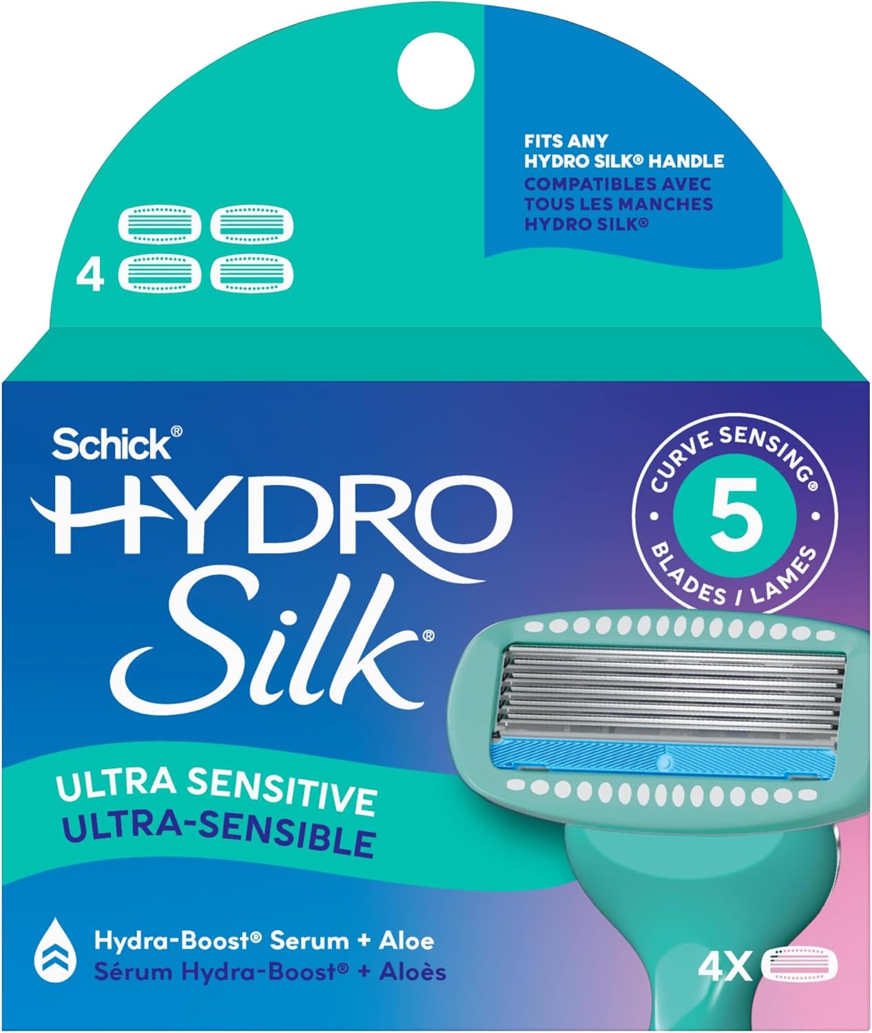 Schick Hydro Silk Ultra Sensitive Womens Razor Refills, 4ct | Razor Blades Refills, Womens Razors for Shaving, 5 Blade Razors for Women Sensitive Skin, Schick Hydro Silk Refill, 4ct