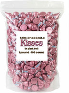 KISSES Milk Chocolate Candy, Individually Wrapped in Pink Foil, Comes in 1lb Bulk Resealable Pouch (Approx 100pcs) - Perfect for Baby Shower, Wedding Favors, Birthday Parties, Candy Buffets & Everyday Snack