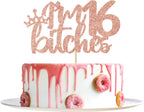 YotaWish Rose Gold Glitter I'm 16 Bitches Cake Topper - 16 Birthday Decorations for Girls - Sweet 16, Happy 16th Birthday Party Decoration Supplies