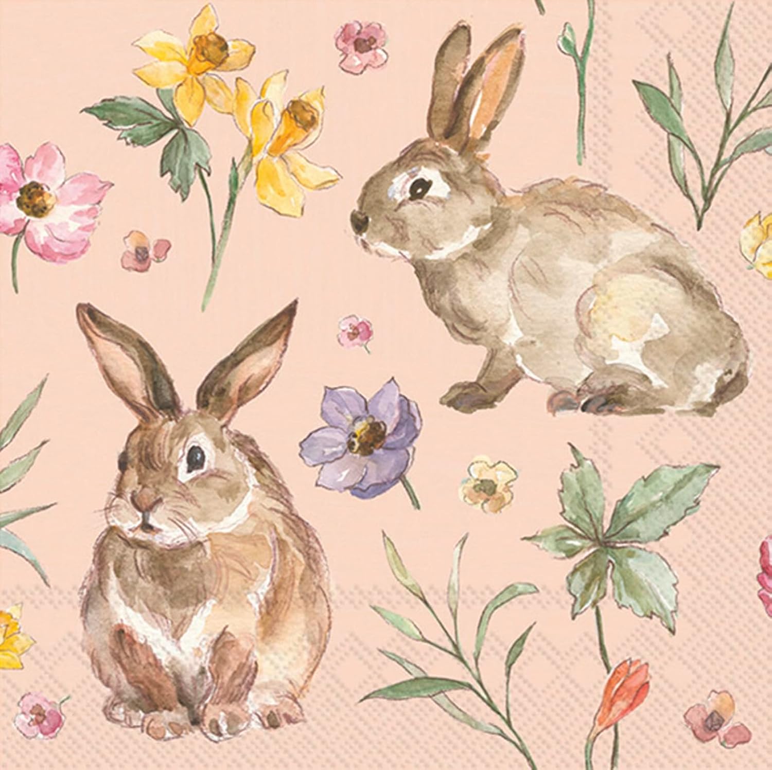 IHR Ideal Home Range Cocktail Napkins Disposable 3-Ply Paper Party Napkin Pack, 5" x 5", Soft Easter Bunnies, 20-Count