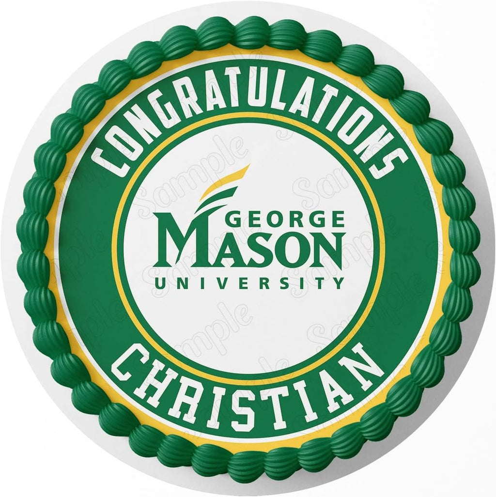 7.5 Inch Edible Cake Topper – George Mason University Themed Birthday Party Collection of Edible Cake Decorations round