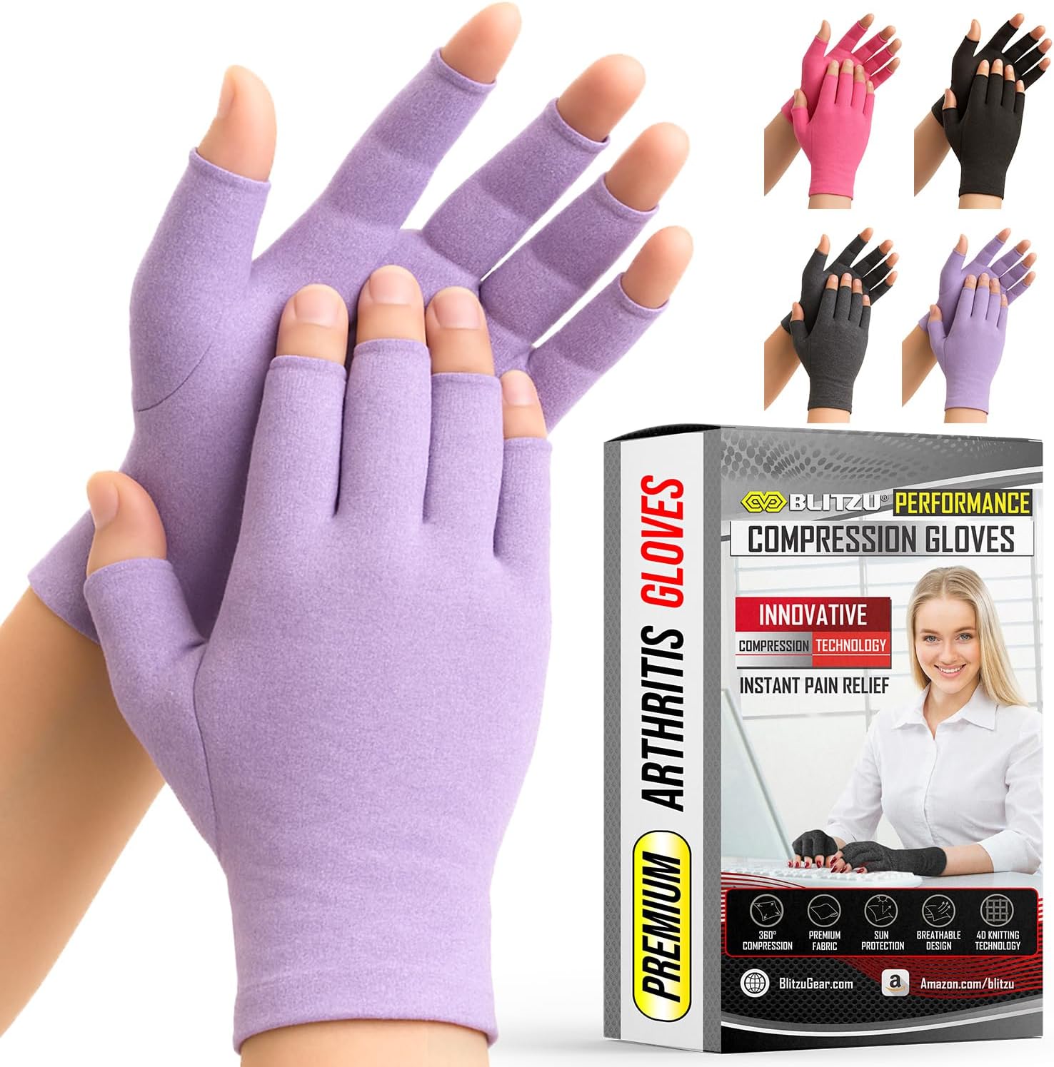 Compression Arthritis Gloves for Women and Men, Fingerless Rheumatoid Arthritis Carpal Tunnel Pain Relief Gloves, Hand Support Wrist Brace for Tendonitis Swelling Crocheting Typing Neuropathy Purple M