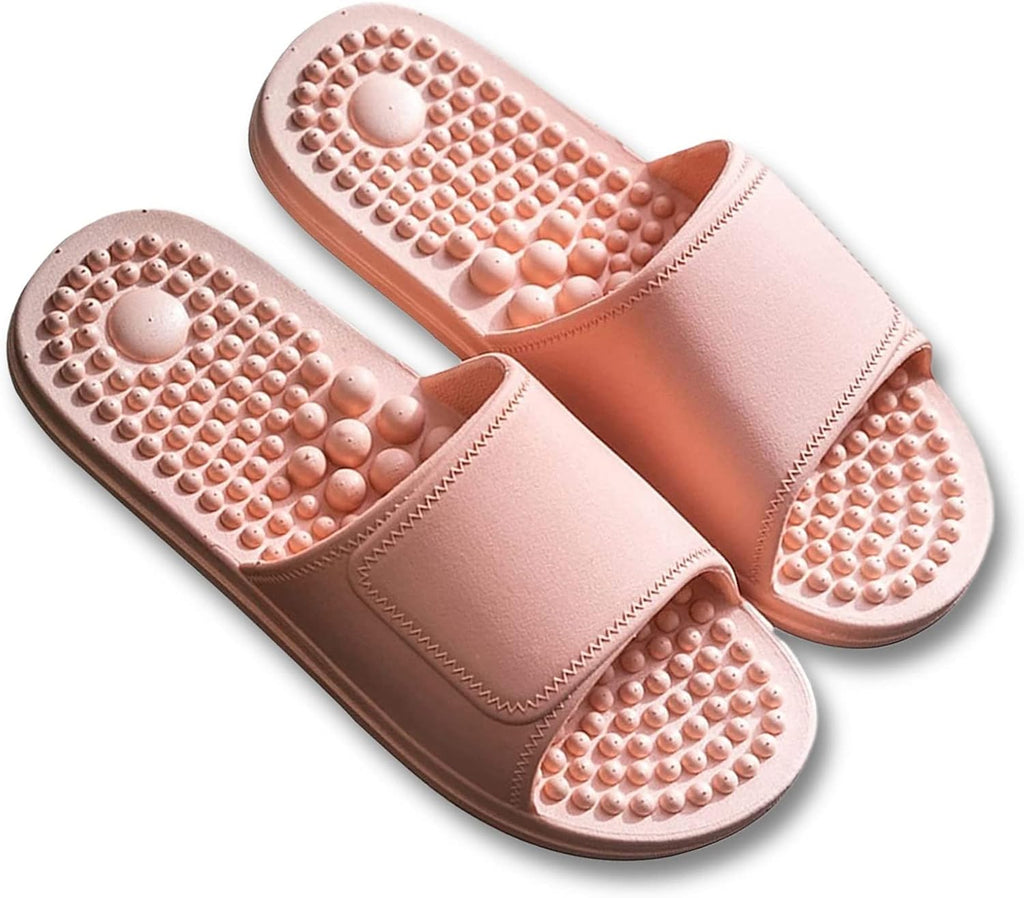 Acupressure Foot Massage Slippers Reflexology Sandals for Foot Stress Relief Massage Non-Slip Water-Proof Quick Drying Therapeutic Reflexology Sandals for Shiatsu Arch Pai(7.5-8 Women, Pink)