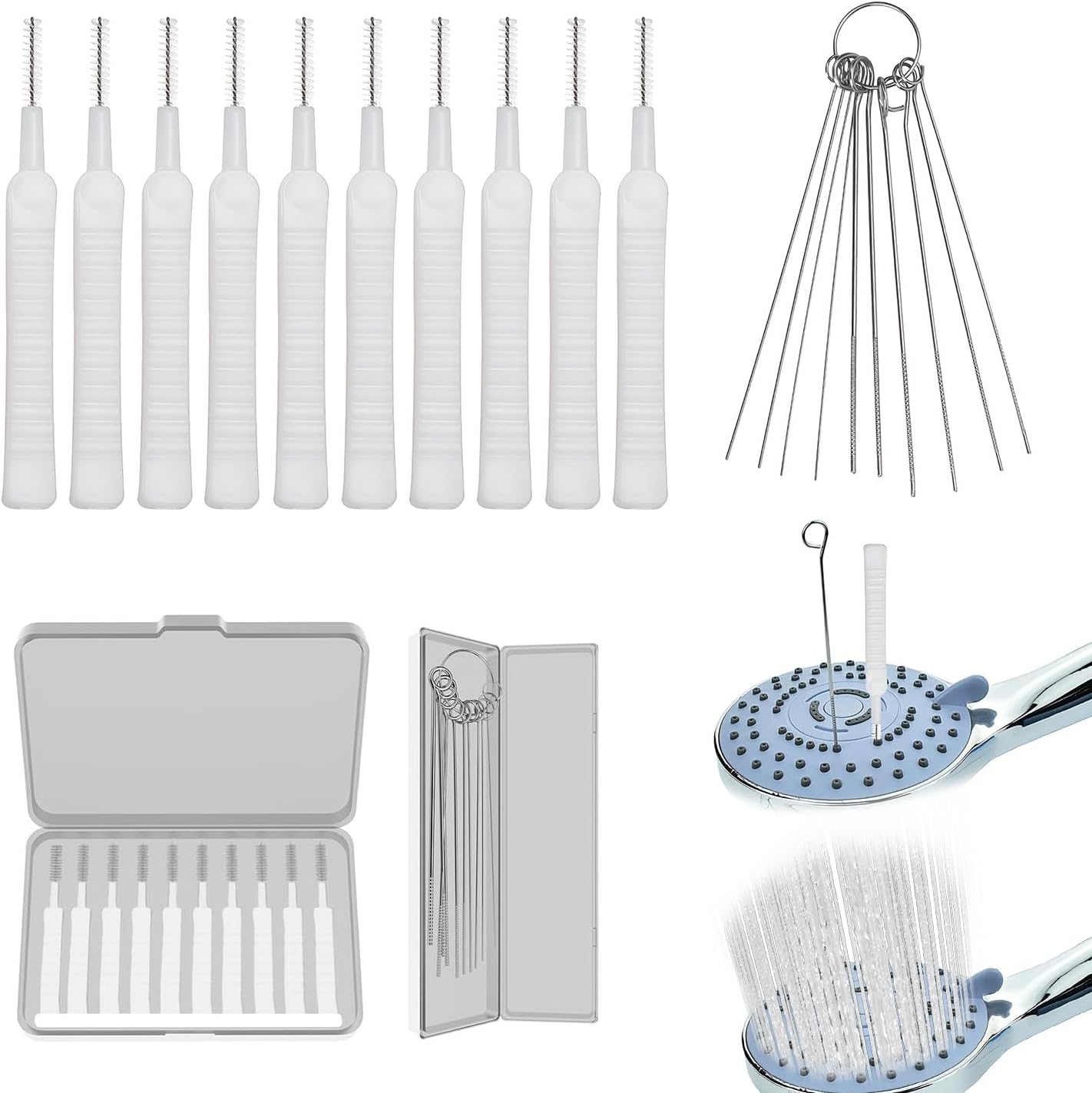 20PCS Shower Head Cleaning Brush,Tiny Brushes for Cleaning Shower Head,Gap Hole Anti-Clogging Cleaning Brush,Descaler Needles,Rust-Proof Showerhead Cleaner Set for Home and Kitchen (20 Pcs)