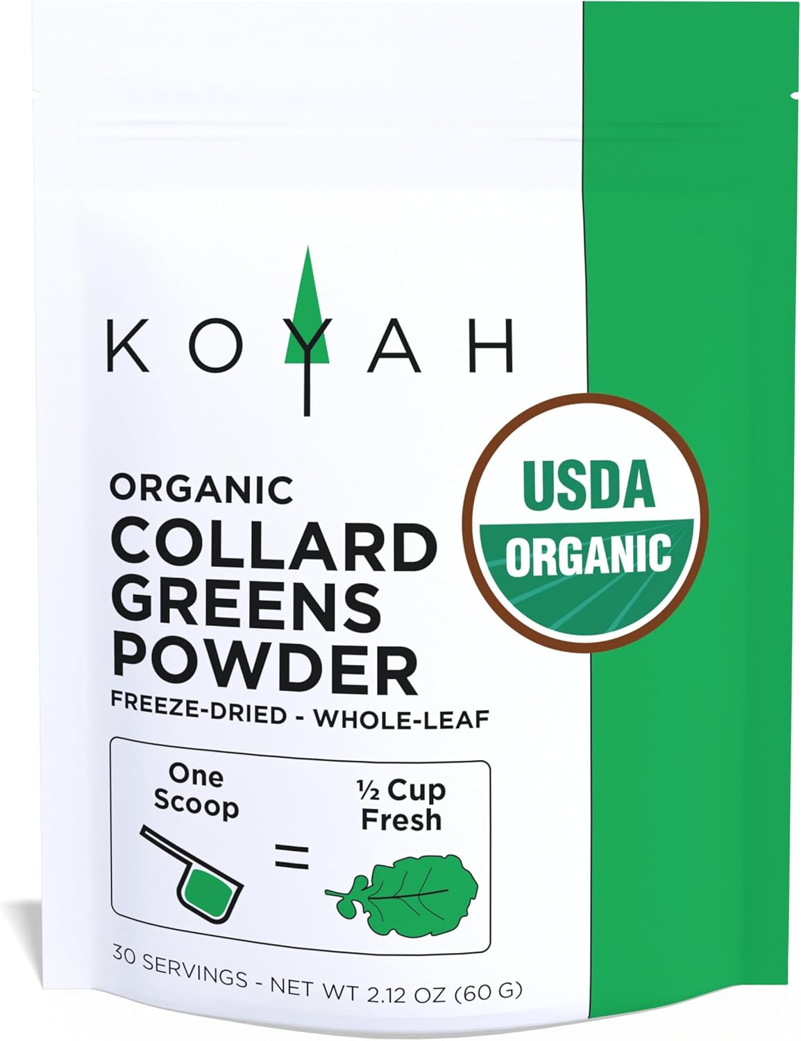 KOYAH - Organic USA Collard Greens Powder (Equivalent to 15 Cups Fresh): Freeze-Dried, Whole-Leaf Powder
