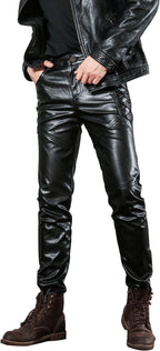 Idopy Men`s Black Slim Fit Soft PU Faux Leather Biker Pants