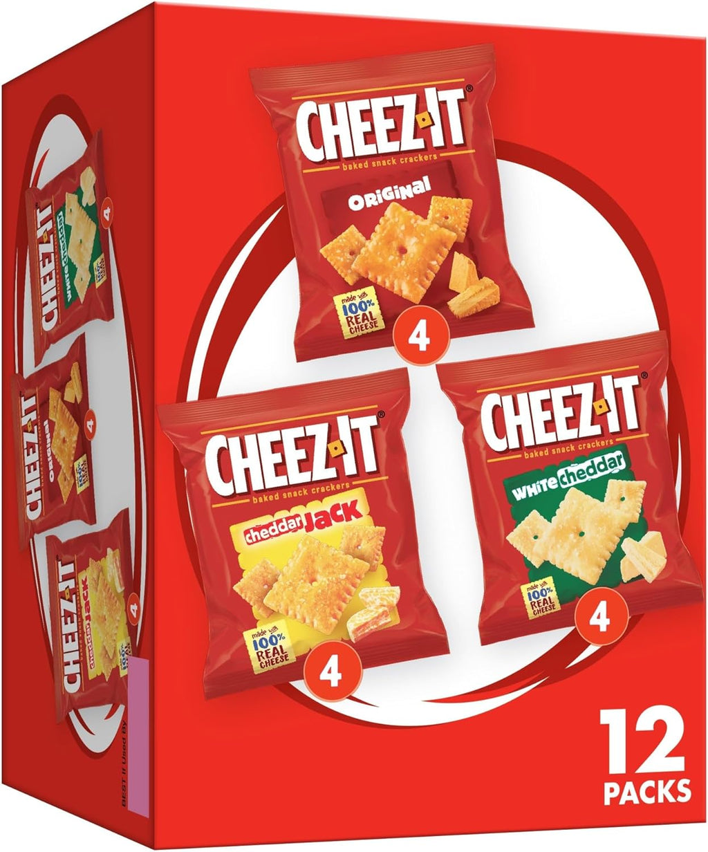 Cheez-It Cheese Crackers, Baked Snack Crackers, Lunch Snacks, Variety Pack, 12.1oz Box (12 Packs)