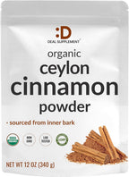 DEAL SUPPLEMENT Organic Ceylon Cinnamon Powder, 12 oz | Sri Lanka Source | Fine Ground True Ceylon Cinnamon (Cinnamomum Verum) | Smooth, Delicate Flavor for Coffee, Tea, Baking | Non-GMO, Gluten Free