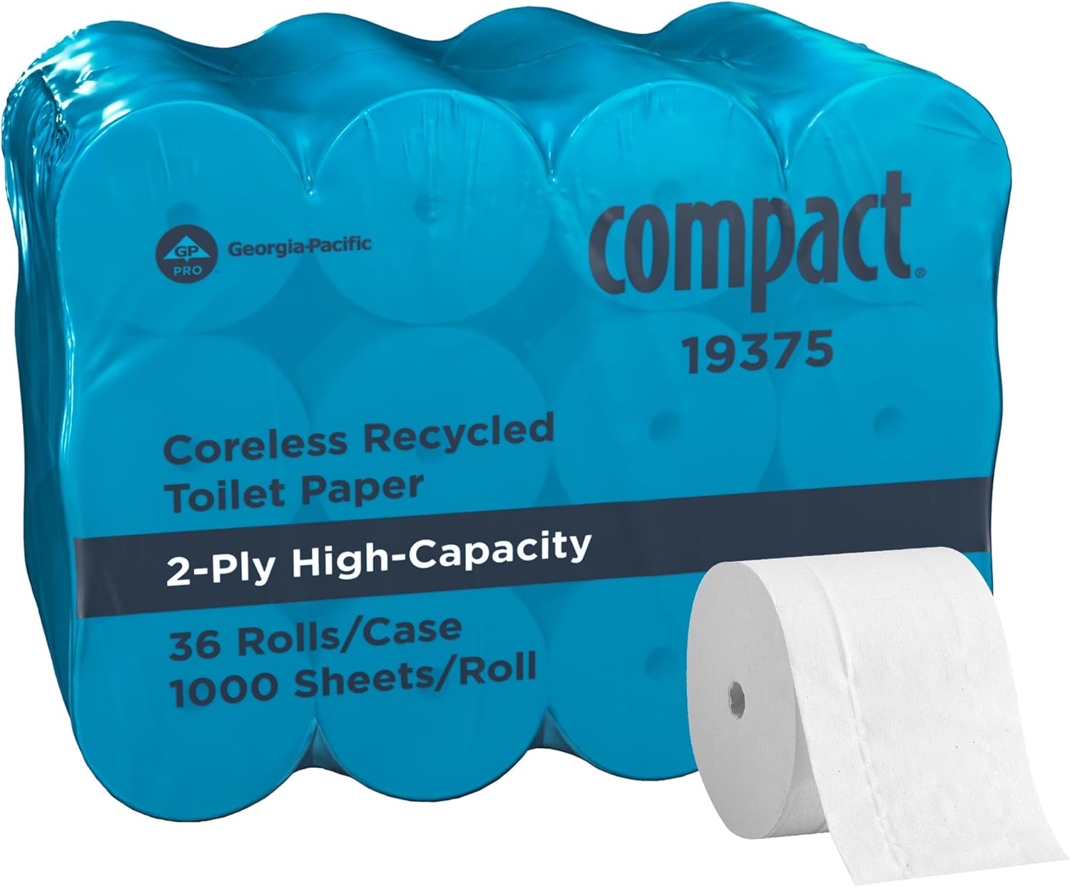 Georgia-Pacific Compact Coreless 2-Ply Recycled Toilet Paper by GP PRO (Georgia-Pacific), 19375, 1,000 Sheets Per Roll, 36 Rolls Per Case