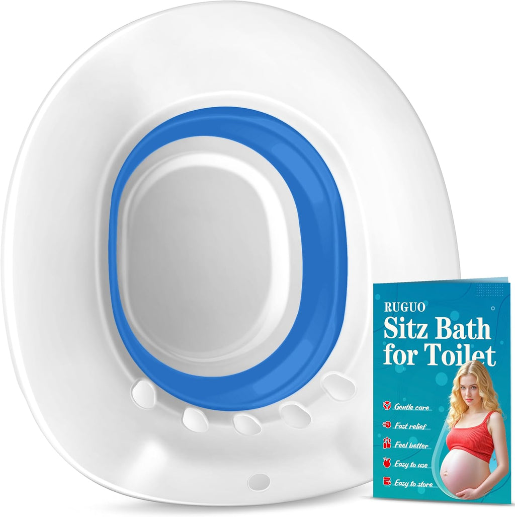 RUGUO Sitz Bath for Toilet Seat - Yoni Steam Seat - Sitz Bath for Hemorrhoids and Postpartum Care - Portable Bidet BPA Free - Foldable Basin for Epsom Salt Soak - Blue