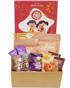 Ghasitaram Gifts Jaiccha Rakhi Gifts for Brothers - Raksha Bandhan Hamper Box with Sweets With Soan papdi with 2 Rakhis