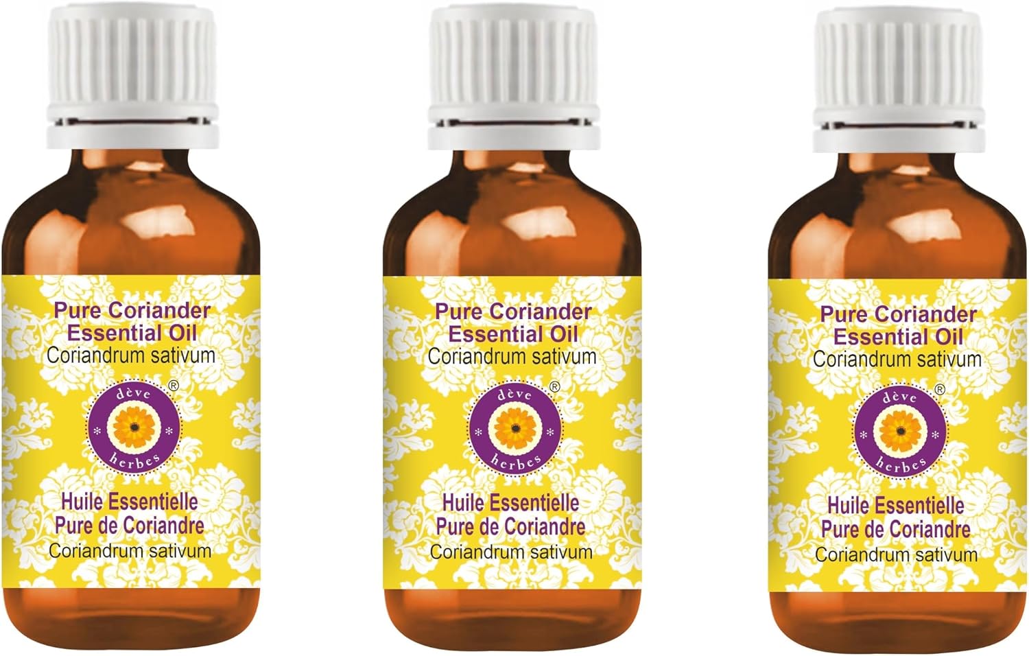 Deve Herbes Pure Coriander Essential Oil (Coriandrum sativum) Steam Distilled (Pack of Three) 100ml X 3 (10 oz)