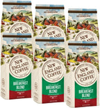 New England Coffee Breakfast Blend Decaffeinated Medium Roast Ground Coffee, 10oz Bag (Pack of 6)