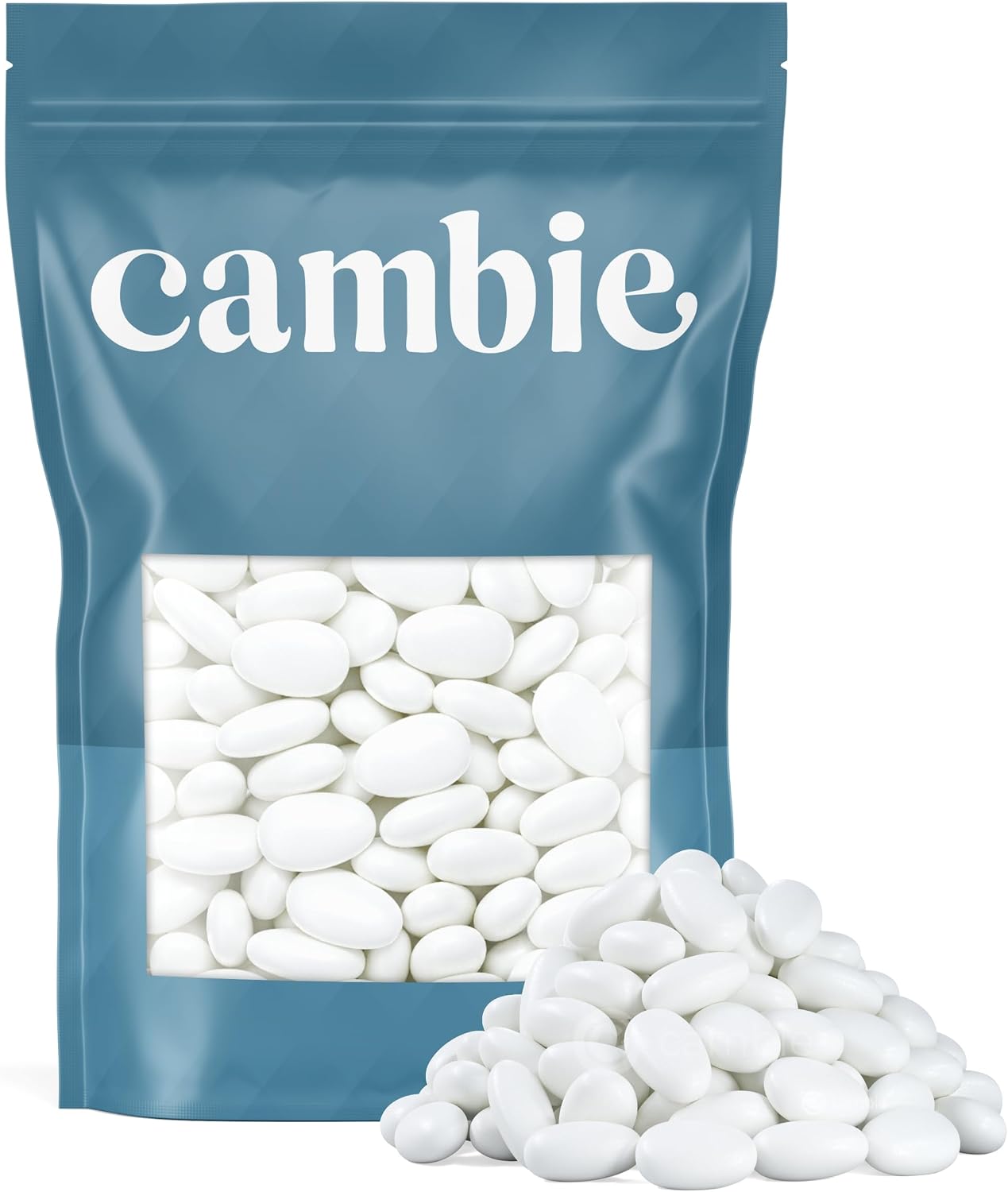 Cambie Jordan Almonds | Bright White Candy Almond | Premium Roasted Almonds with a Sweet Sugar Coating | For Weddings, Parties and Holidays (1 lb)