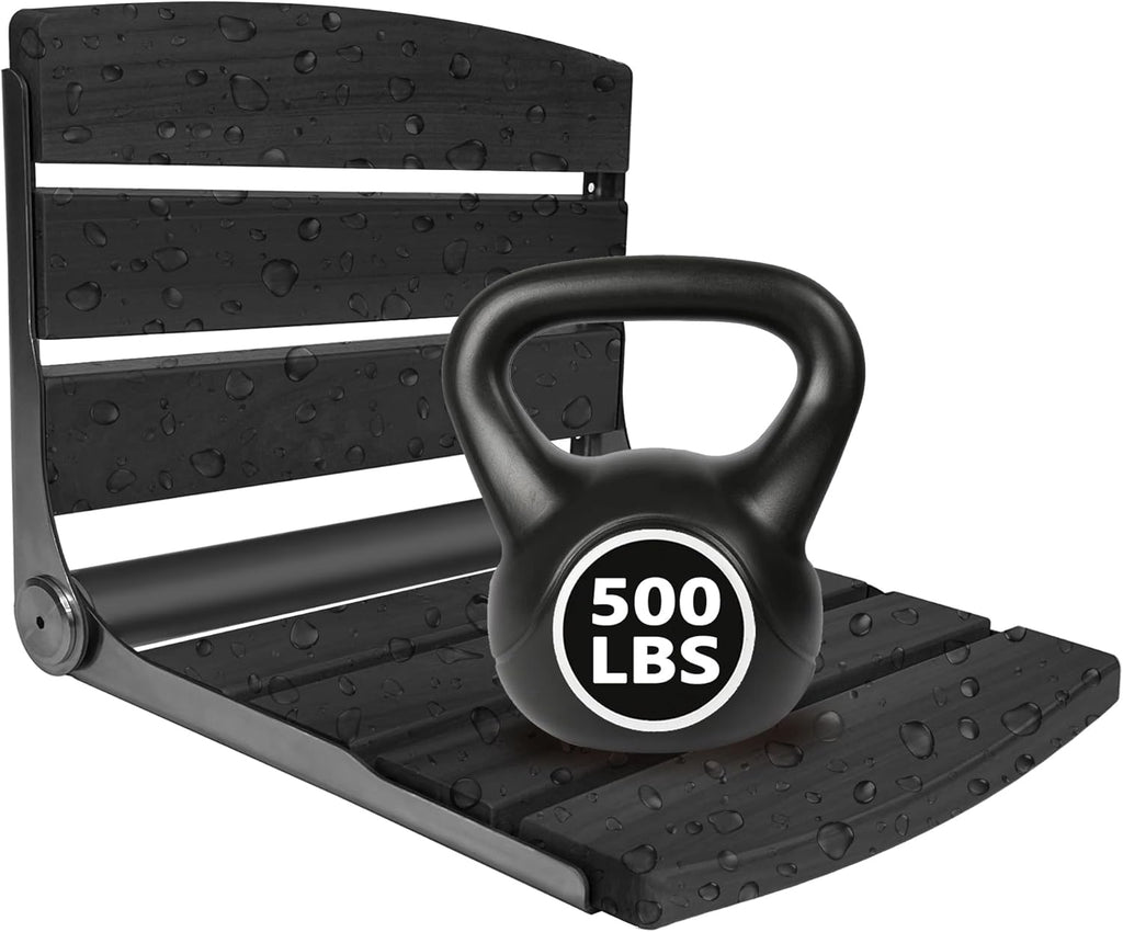 Folding Shower Seat Wall Mounted,17.5''x13''x11'' Foldable Shower Bench,Fold Down Shower Seat,Folding Shower Seat Bench, Black