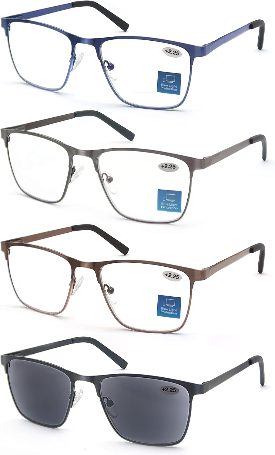 HEEYYOK 4-Pack Blue Light Blocking Reading Glasses Men Stylish Metal Frame Readers,Comfort Anti Glare UV Filter Eyeglasses