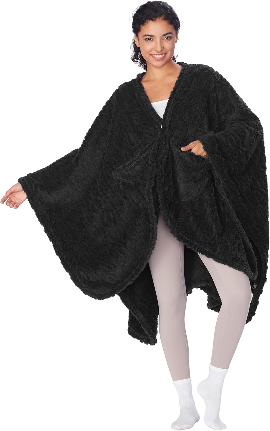 Catalopnia Womens Wearable Poncho Blanket, Fleece Blanket Cape with Pockets, Soft Warm Shawl, Gifts For Women