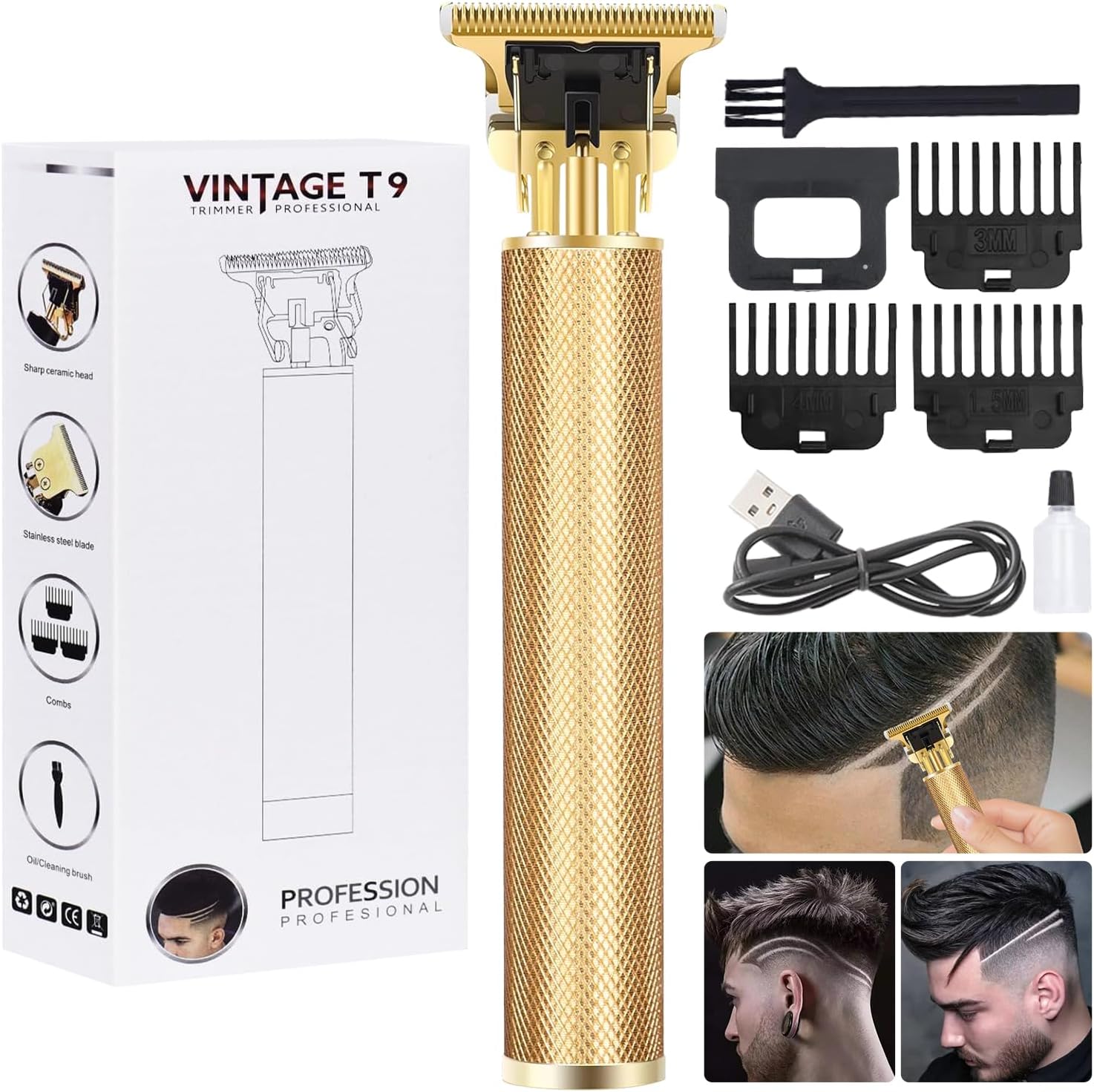Premium Cordless Beard and Hair Trimmer for Men, Professional T-Blade Zero Gapped Rechargeable Grooming Kit, 4 Adjustable Limit Combs, Ideal Gift for Him, Unmatched Precision Luxury Care