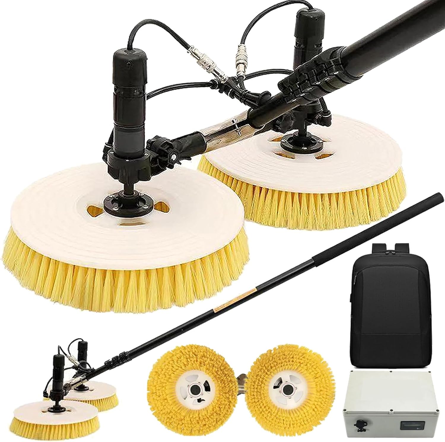 Solar Panel Cleaning Kit, Automatic Rotary Cleaning Brush, Dual Head Solar Panel/Roof Water Brush, Window Cleaner, Special Roof Water Brush with Adjustable Extension,Mains Electricity-3.5M