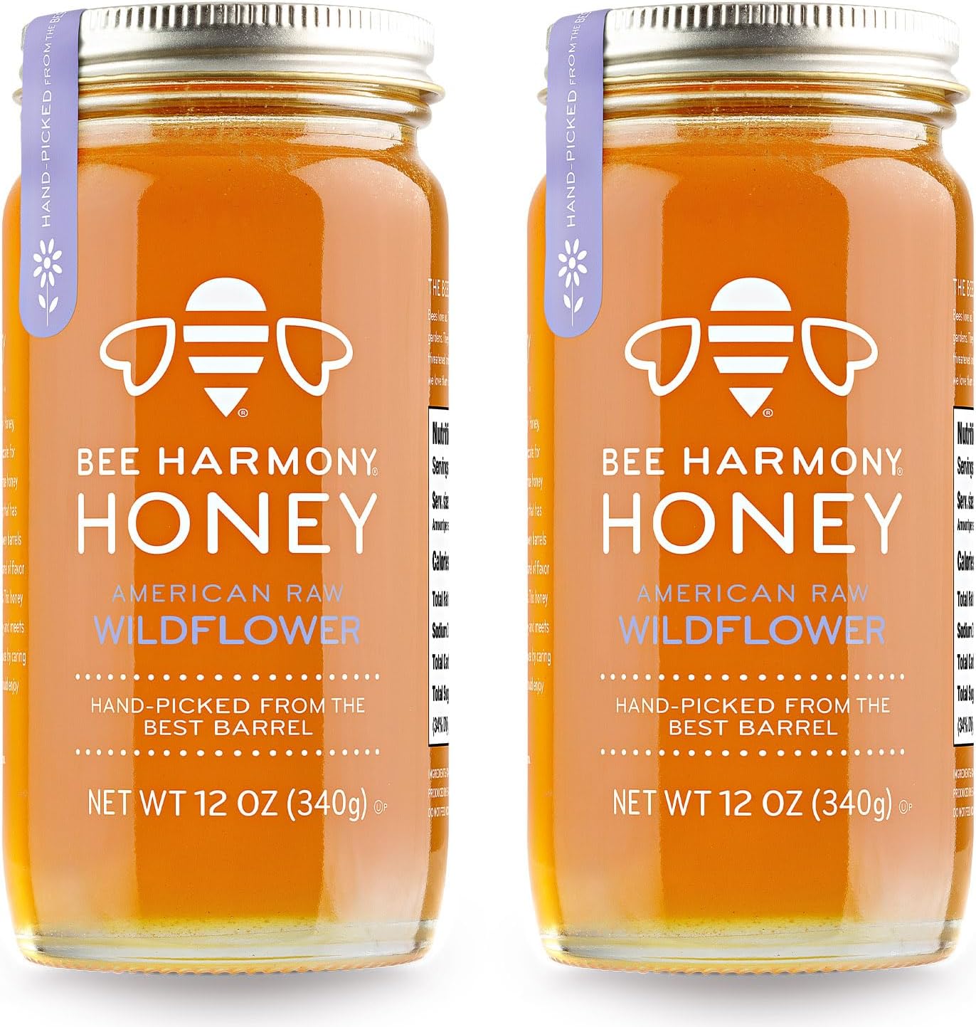 Bee Harmony American Raw Wildflower Honey, 12 OZ (Pack of 2 Jars)